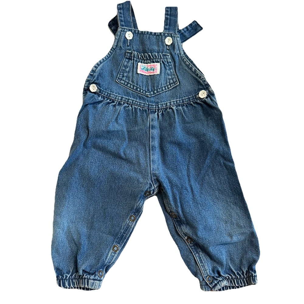 Liberty Vintage USA Made Denim Overalls Girls 18 Months Cinch Bottom Floral
